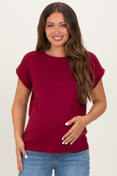 PinkBlush Cabernet Rolled Short Sleeve Maternity Tee
