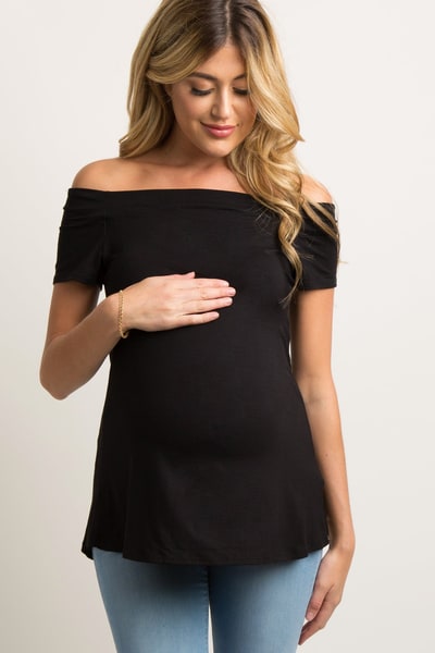 PinkBlush Black Off Shoulder Short Sleeve Maternity Top