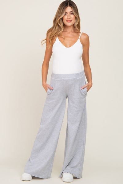 PinkBlush Heather Grey Wide Leg Fray Hem Maternity Sweatpants