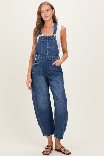 PinkBlush Blue Barrel Leg Maternity Denim Overalls