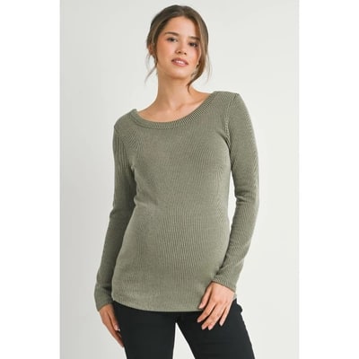 Target Hello Miz Women's Ribbed Scoop Neck Long Sleeve Maternity Top - Olive - Small