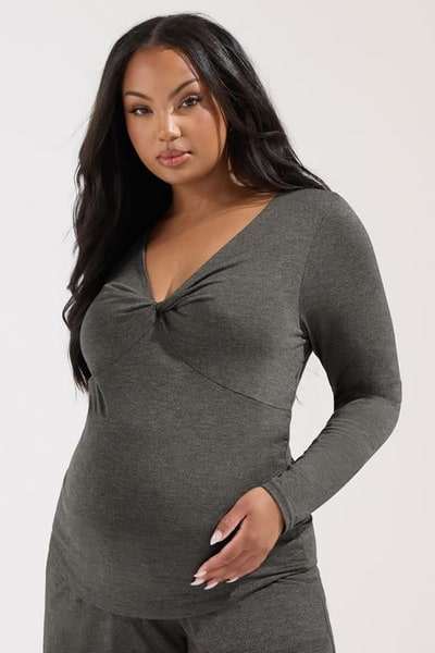Yours Clothing BUMP IT UP MATERNITY Charcoal Grey Twist Front Top