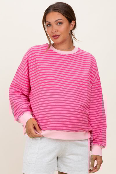 PinkBlush Pink Striped Knit Relaxed Fit Maternity Pullover