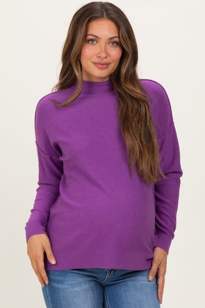 PinkBlush Violet Mock Neck Exposed Seam Maternity Sweater