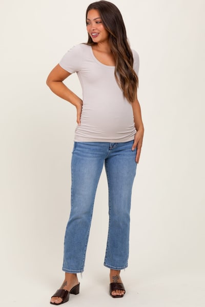 PinkBlush Blue Fringe Hem Ankle Straight Leg Maternity Jeans
