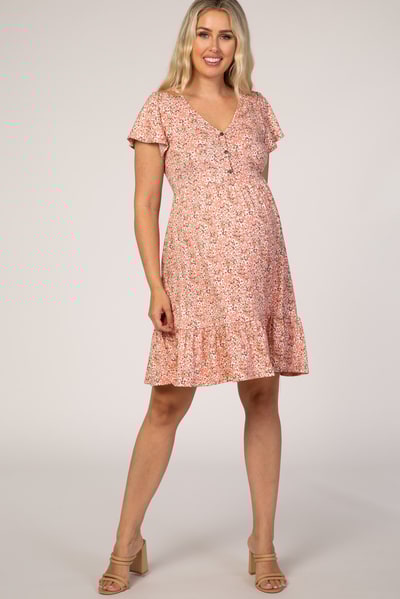 PinkBlush Pink Floral Ruffle Accent Maternity Dress