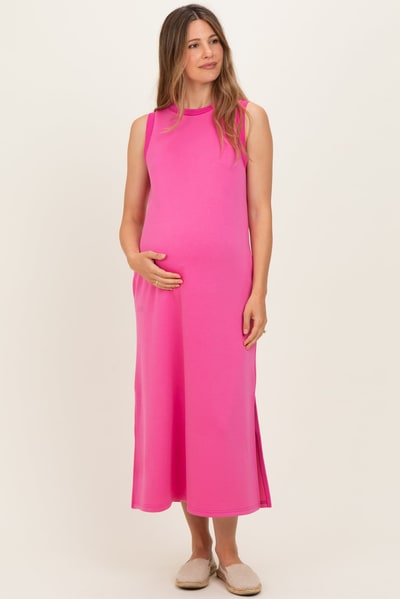 PinkBlush Fuchsia Sleeveless Maternity Midi Dress
