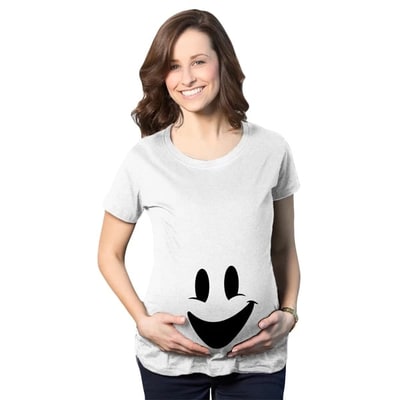 Target Maternity Smiling Ghost Belly T Shirt Funny Halloween Pregnancy Tee - Crazy Dog Maternity T Shirt For Halloween Season White S