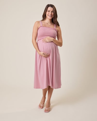 Kindred Bravely Sienna Smocked Maternity & Nursing Dress | Light Mauve