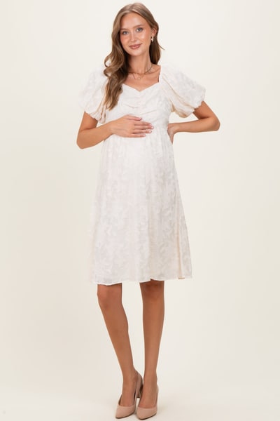 PinkBlush Ivory Textured Sweetheart Neck Maternity Dress