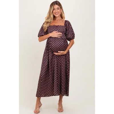 Target Pinkblush Brown Polka Dot Square Neck Maternity Midi Dress XSmall