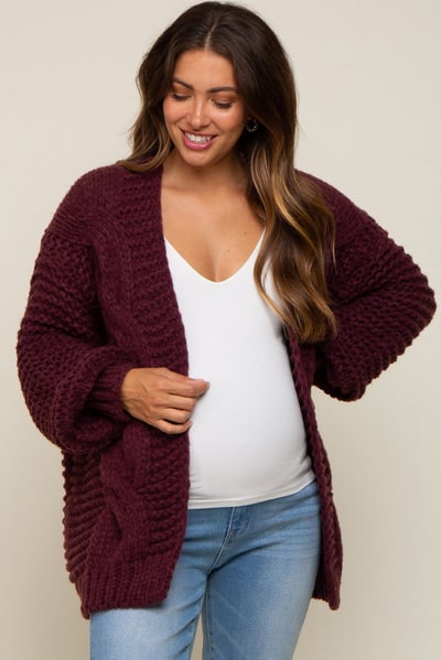 PinkBlush Burgundy Chunky Knit Maternity Cardigan