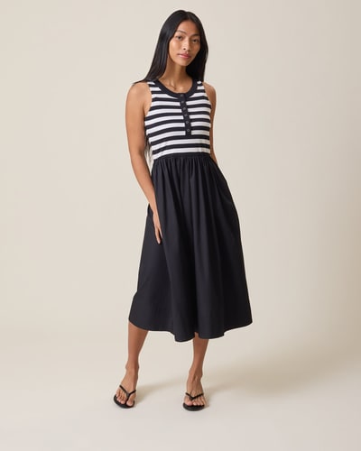 Kindred Bravely Charlotte Mixed Media Nursing Midi Dress | Black & White Stripe
