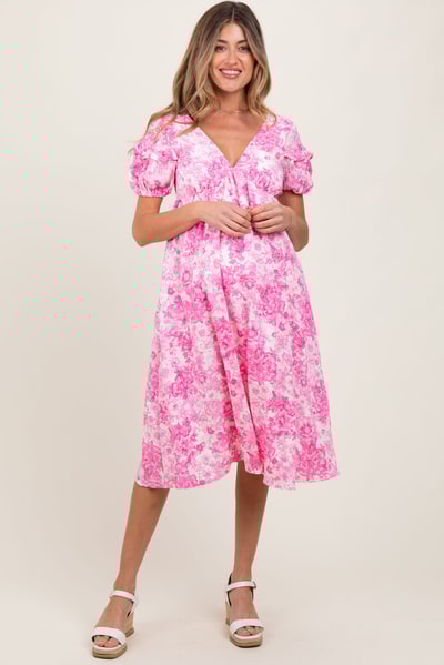 PinkBlush Pink Floral Woven Short Sleeve Maternity Mini Dress