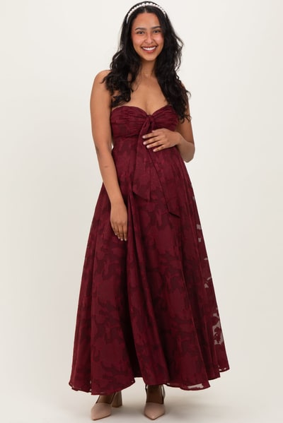 PinkBlush Wine Floral Jacquard Strapless Open Back Maternity Maxi Dress