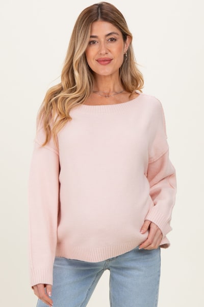 PinkBlush Light Pink Boat Neck Maternity Sweater