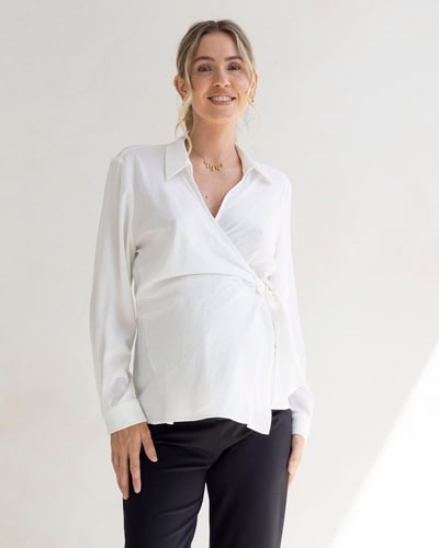 Angel Maternity Lea Wrap Maternity White Work Shirt