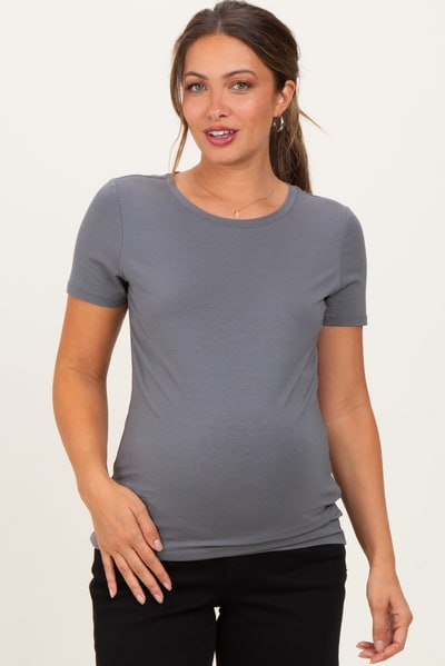 PinkBlush Slate Grey Basic Short Sleeve Maternity Tee