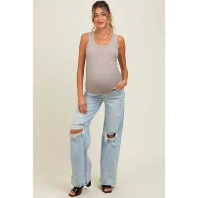 Target Pinkblush Light Blue Distressed Open Knee Wide Leg Maternity Jeans 28