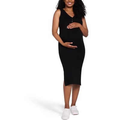 Target Women's Sleeveless Henley Racerback Maternity Midi Dress - Black - Size: Small - Motherhood Maternity