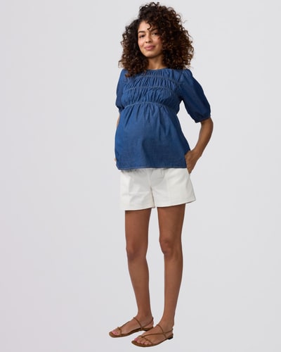 Ingrid & Isabel Chambray Smocked Maternity Top