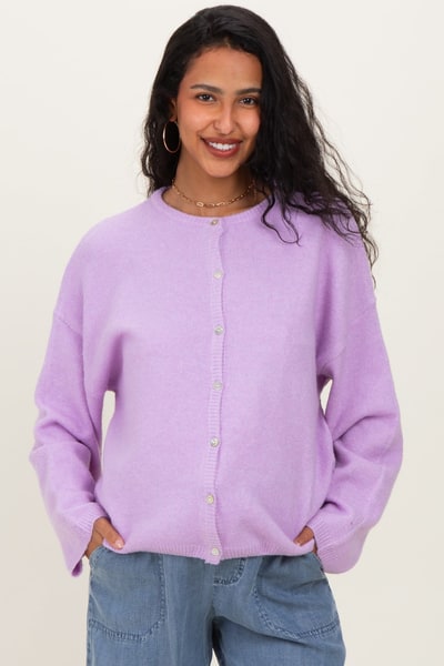 PinkBlush Lavender Classic Crew Neck Maternity Button Cardigan
