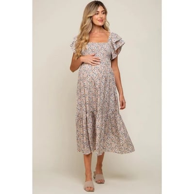 Target Pinkblush Cream Floral Flutter Maternity Midi Dress Medium