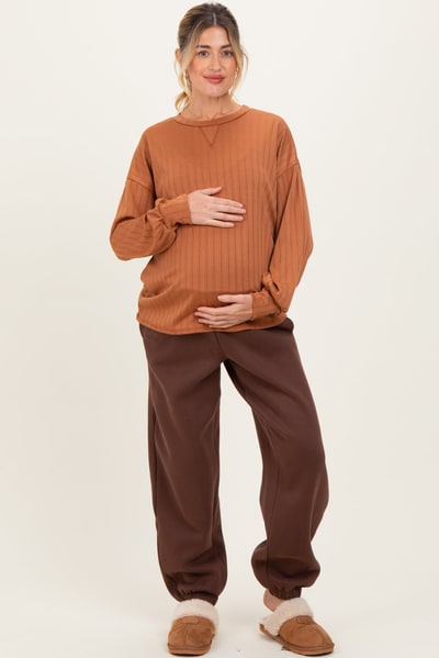 PinkBlush Brown Fleece Maternity Sweatpants