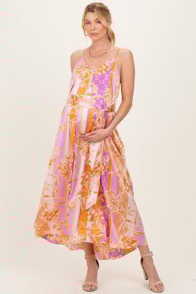 PinkBlush Apricot Lavender Riviera Bloom Extra Flared Maternity Maxi Dress