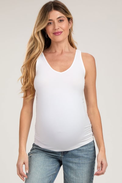 PinkBlush White Sleeveless Fitted Maternity Tank Top