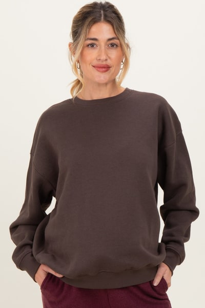 PinkBlush Brown Oversized Fleece Maternity Sweatshirt