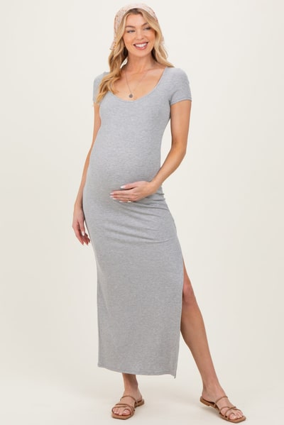 PinkBlush Heather Grey Square Neck Short Sleeve Maternity Maxi