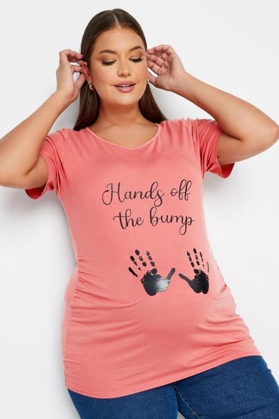 Yours Clothing BUMP IT UP MATERNITY Pink 'Hands Off The Bump' Slogan T-shirt