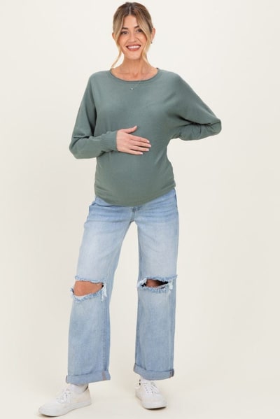 PinkBlush Light Blue Open Knee Cuffed Boyfriend Fit Maternity Jeans