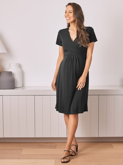 Angel Maternity Maternity Crossover Neckline Tie Back Jersey Work Dress in Black
