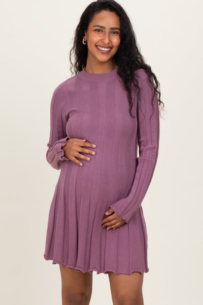 PinkBlush Plum Wide Rib Maternity Mini Sweater Dress