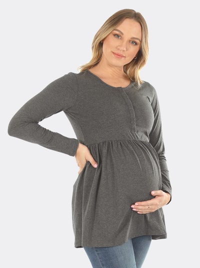 Angel Maternity Baby Doll Long Sleeve Maternity & Nursing Top in Grey