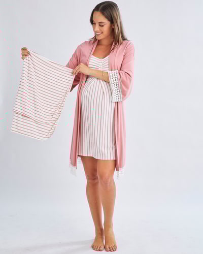 Angel Maternity 3-Piece Maternity Hospital Pack Set: Nursing nightie + Robe + Baby wrap In Pink
