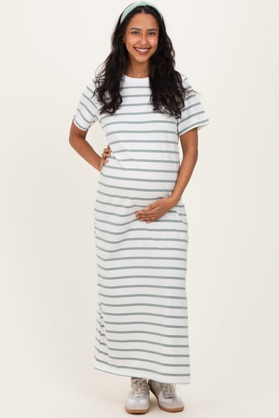 PinkBlush Sage Striped Side Slit Maternity Maxi Dress