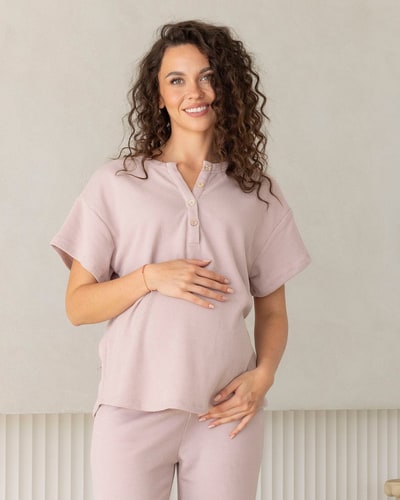 Angel Maternity Amara Maternity Cotton Blend Lounge Top in Blush