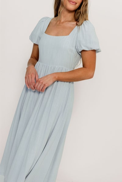 Worth Collective Ainsley Square Neck Midi Dress with Puffed Sleeves in Baby Blue - Bump Friendly