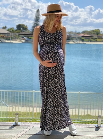 Angel Maternity Maternity and Nursing Button up front Maxi Dress in Navy