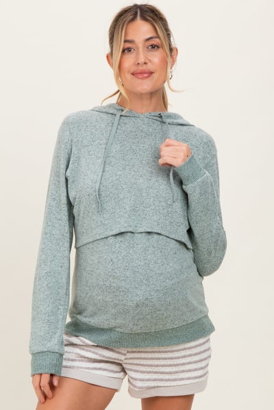 PinkBlush Mint Double Layer Long Sleeve Maternity Nursing Hoodie