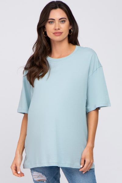 PinkBlush Light Blue Basic Oversized Maternity Tee