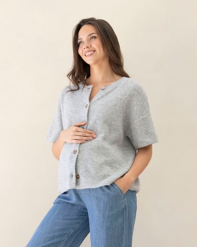 Angel Maternity Adele Short Sleeve Maternity Cardigan Knit - Marl Grey