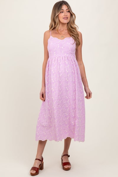 PinkBlush Lavender Floral Embroidered Scallop Detail Maternity Midi Dress