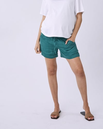 Angel Maternity Maternity Linen Shorts In Vibrant Green