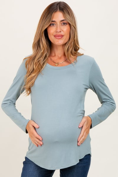 PinkBlush Light Olive Inner Layer Maternity/Nursing Long Sleeve Top