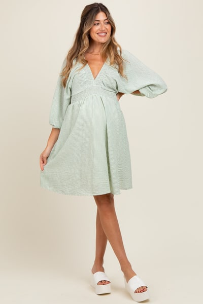 PinkBlush Sage Striped Balloon Sleeve V-Neck Maternity Dress