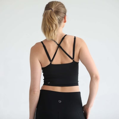 Milk & Baby Sienna Light Support Nursing Crop Tank Bra | Ribbed Noir